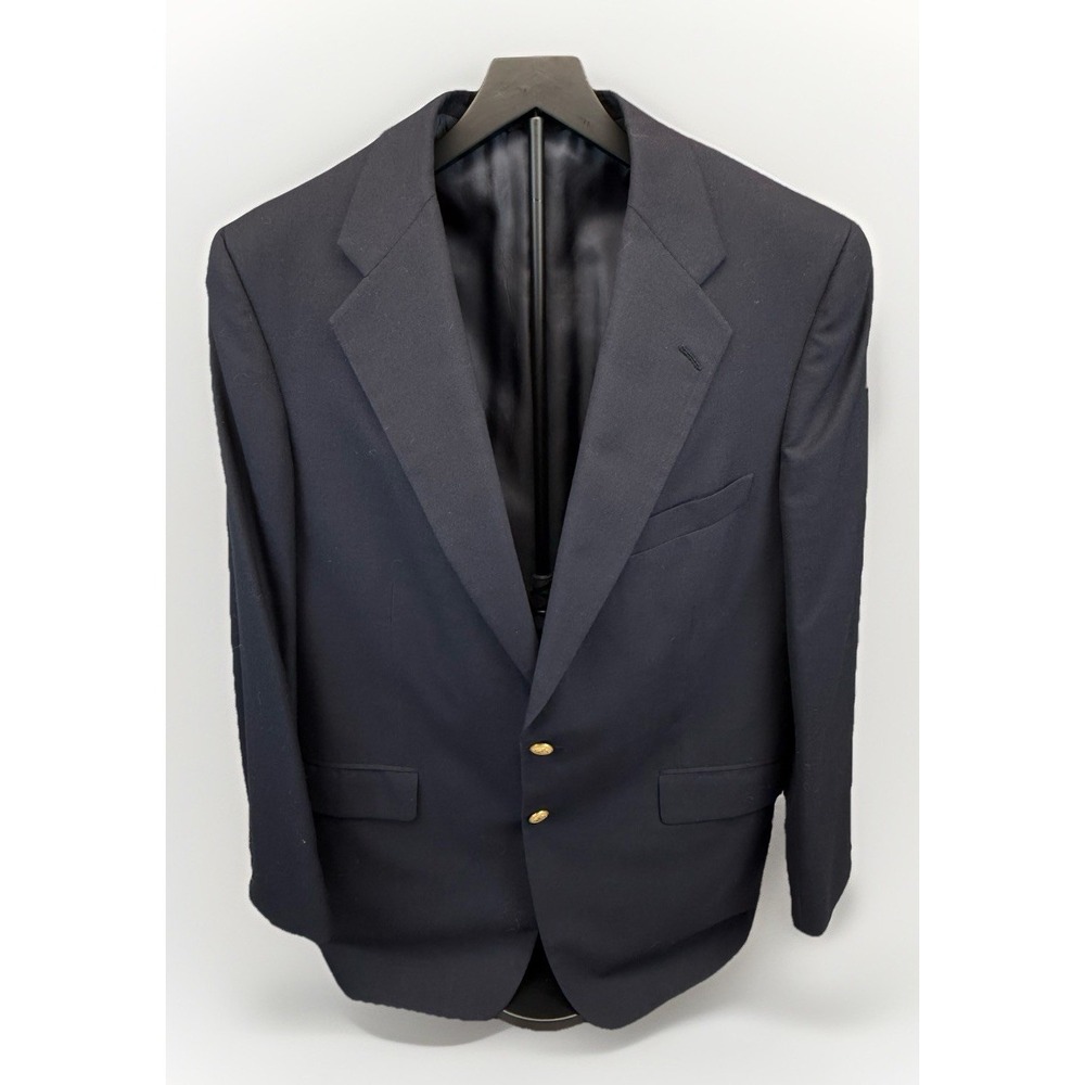 Hilton Robertson Navy Wool Blazer Mens 46L USA Made 1999 Gold Buttons